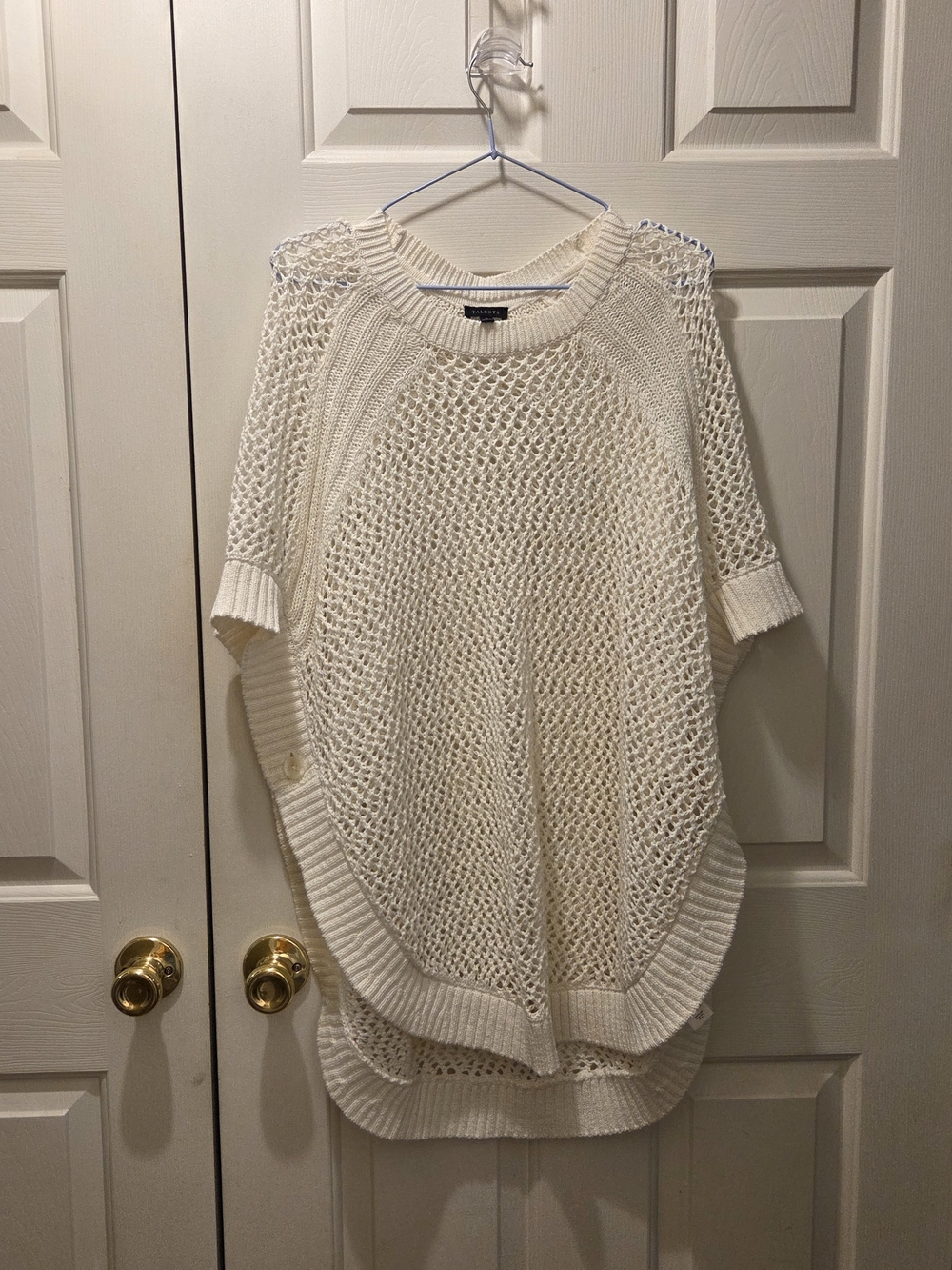 Talbots White Open-Weave Poncho Sweater
